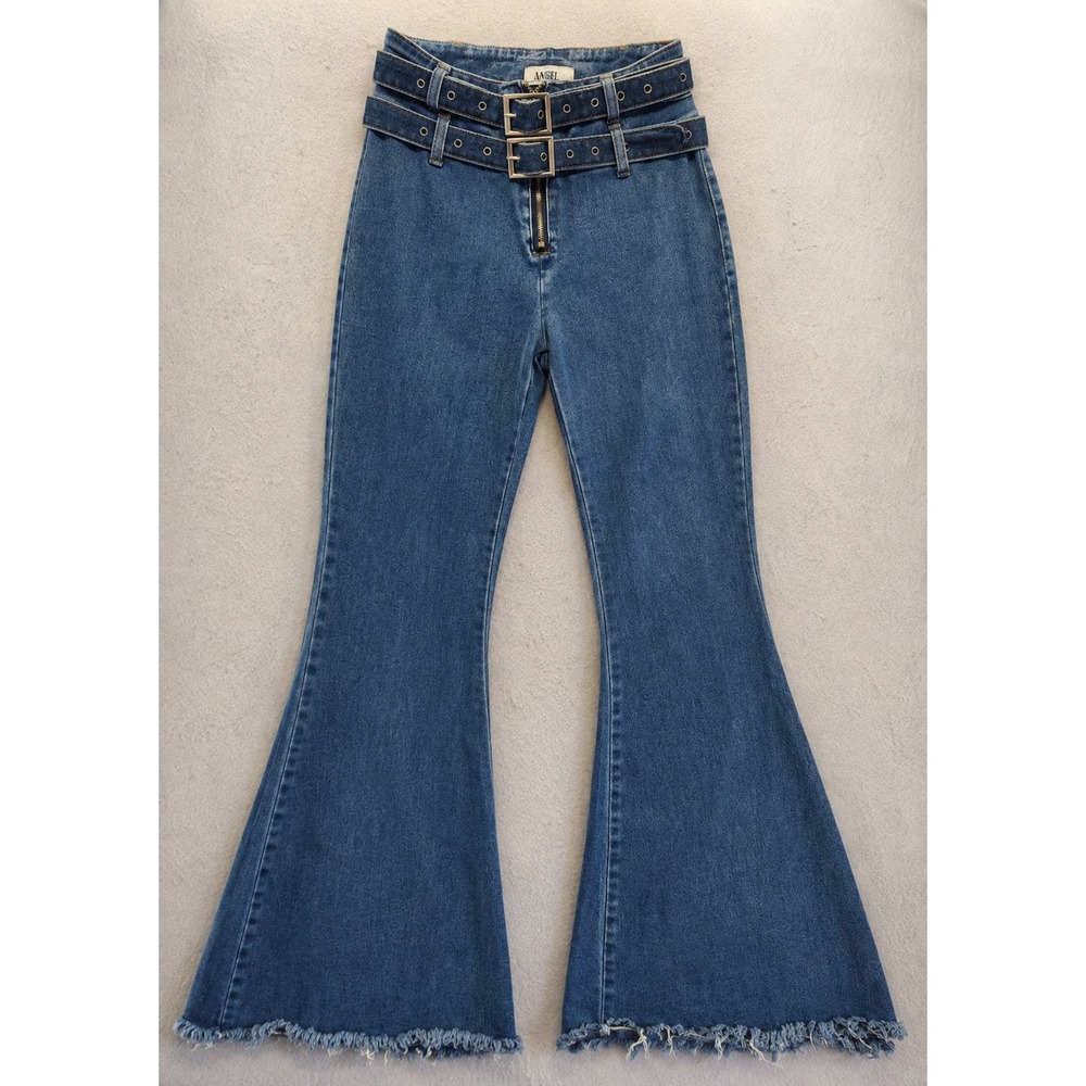 Angel High Waist Exposed Front Zip Flare Jeans Size 11  70s Style Western Boho